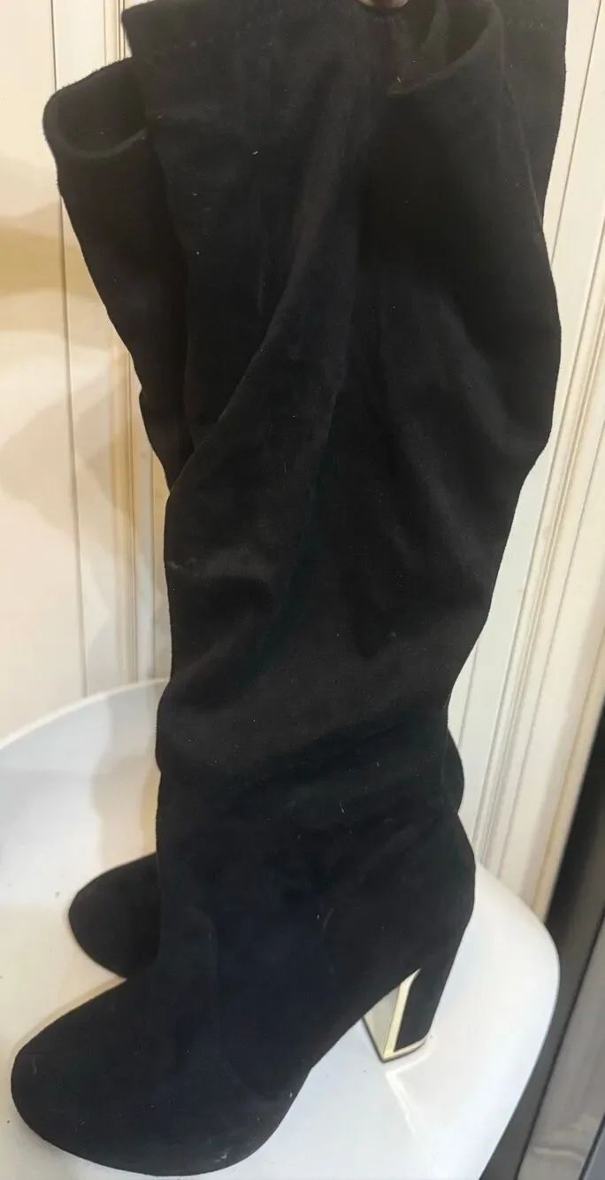 Torrid Women's Metallic Block Heel Side Zip Slouchy Tall Boots Black Size 9